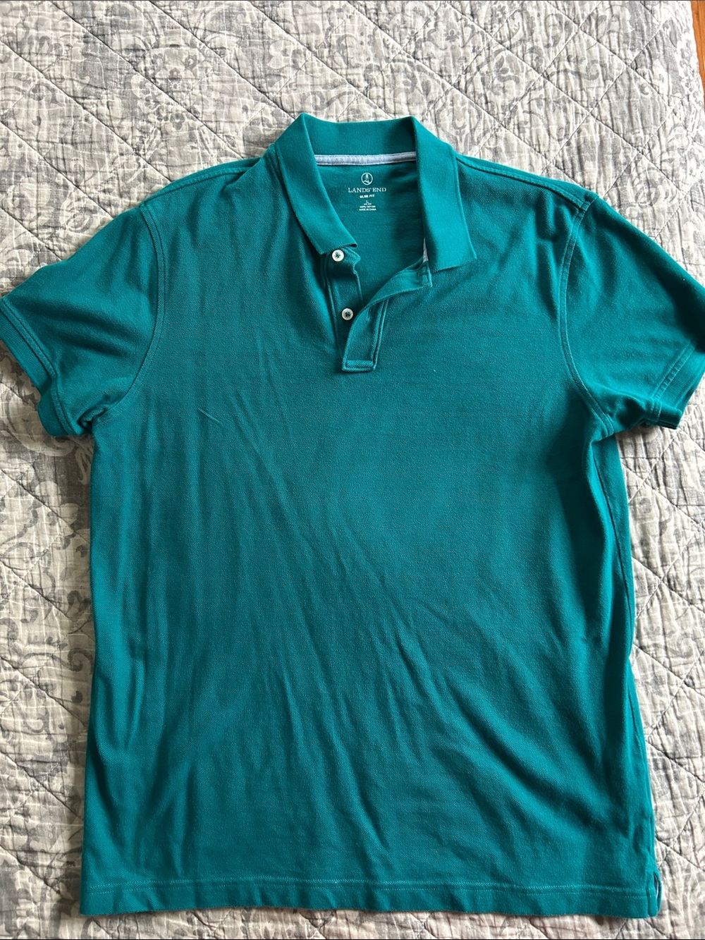 Lands' End Men's Teal-Green Polo Shirt